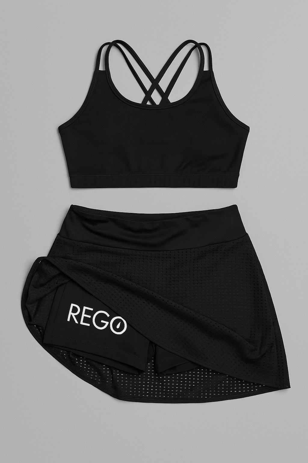 KIT Top doble tirante + Falda Short Negra