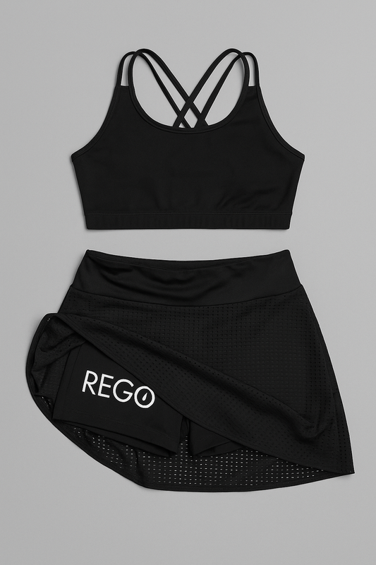 KIT Top doble tirante + Falda Short Negra