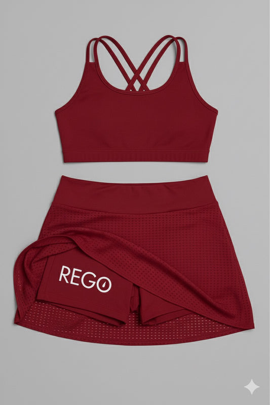 KIT Top doble tirante + Falda Short Rojo