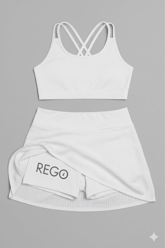 KIT Top doble tirante + Falda Short Blanco