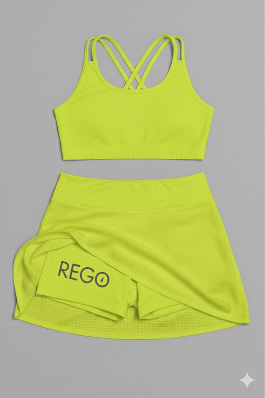KIT Top doble tirante + Falda Short Amarillo Neón